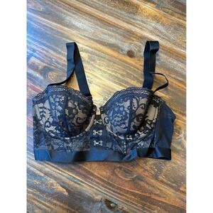 Adore Me Temperance Contour Balconette Bra Black Lace‎ Longline Bra 36D NWT